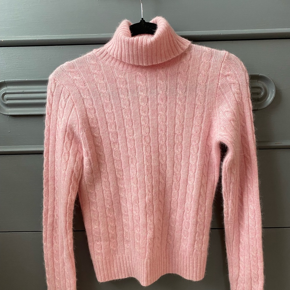 J. Crew Soft Pink Cable Knit Turtleneck Sweater